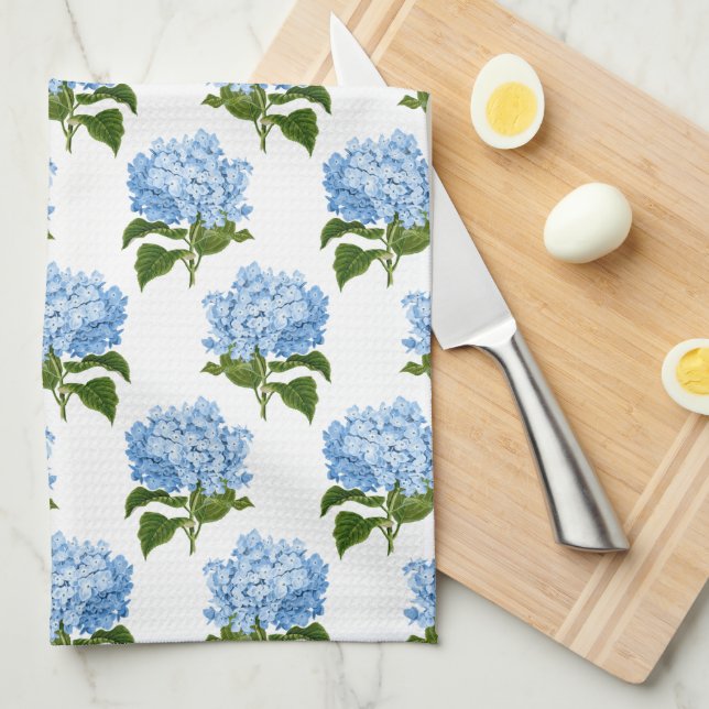 Linge De Cuisine Motif d'illustration bleu blanc antique Hydrangea (Quart Plié)
