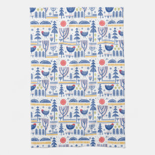 Linge De Cuisine Motif d'oiseau d'hiver d'art populaire