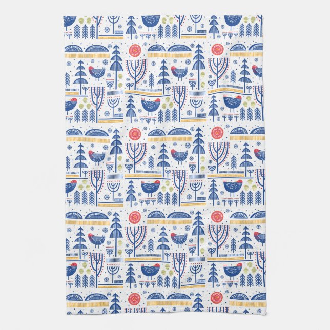 Linge De Cuisine Motif d'oiseau d'hiver d'art populaire (Vertical)
