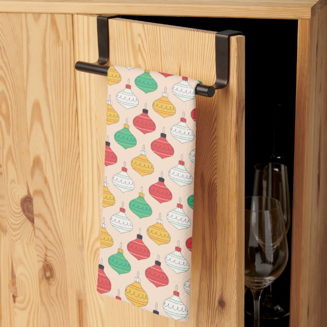 Linge De Cuisine Motif d'ornements de Noël rétro (Pliage en tiers)