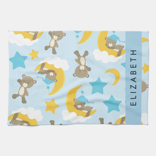 Linge De Cuisine Motif D'Ours, Nounours, Étoiles, Votre Nom (Horizontal)