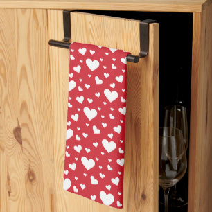 Linge De Cuisine Motif du coeur blanc sur rouge
