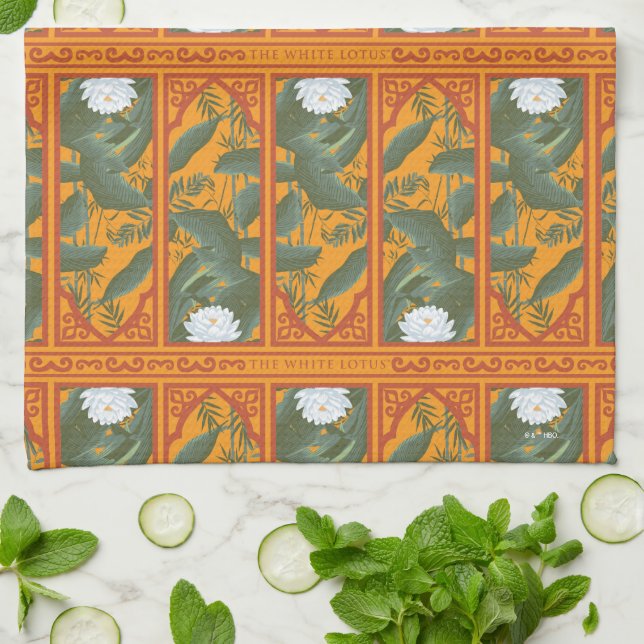Linge De Cuisine Motif du panneau botanique du coucher de soleil -  (Plié)