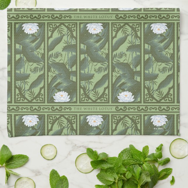 Linge De Cuisine Motif du panneau Lotus Botanique - Le Lotus Blanc (Plié)