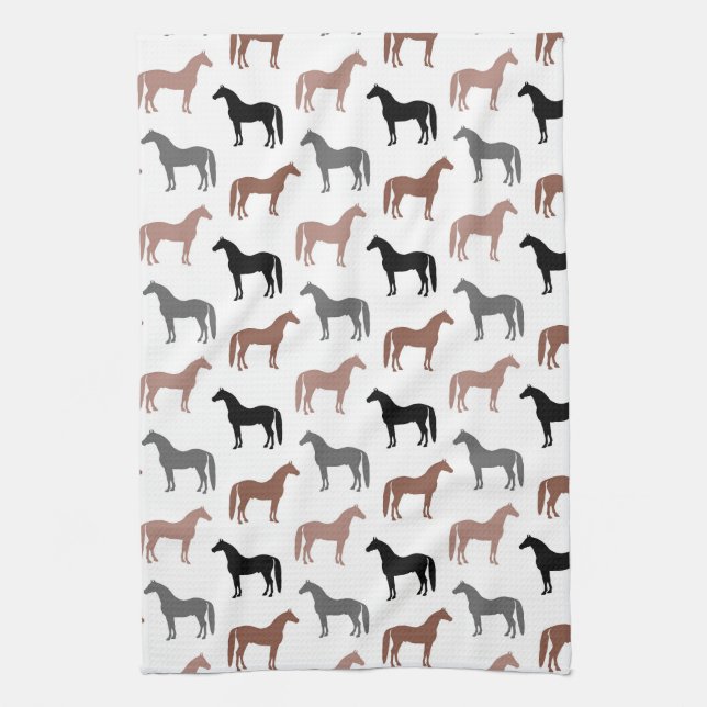 Linge De Cuisine Motif élégant de chevaux brun, noir et gris (Vertical)