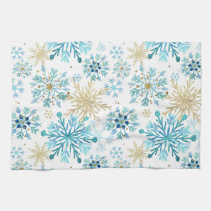 Linge De Cuisine Motif élégant de flocon de neige bleu et or