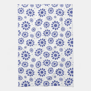 Linge De Cuisine Motif élégant Indigo Blue et White Daisy