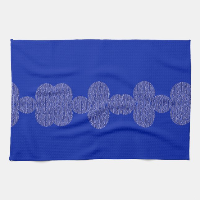 Linge De Cuisine Motif élégant rose Peach sur bleu (Horizontal)