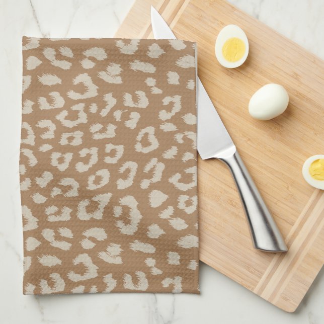 Linge De Cuisine Motif Empreinte de léopard beige et Brown (Quart Plié)