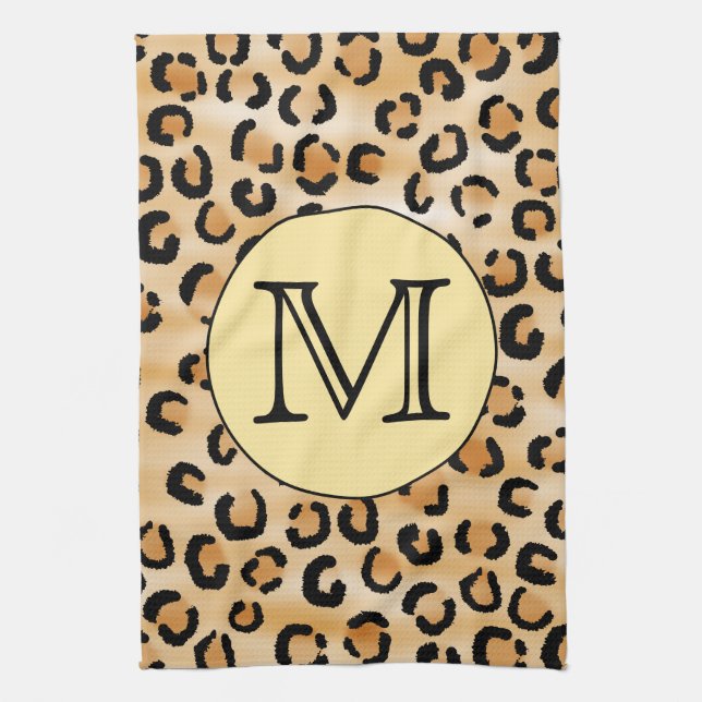 Linge De Cuisine Motif Empreinte de léopard Monogramme personnalisé (Vertical)