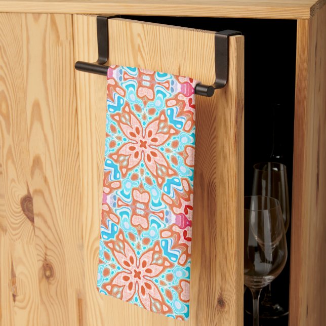 Linge De Cuisine Motif en mosaïque rose orange turquoise rétro chic (Pliage en tiers)