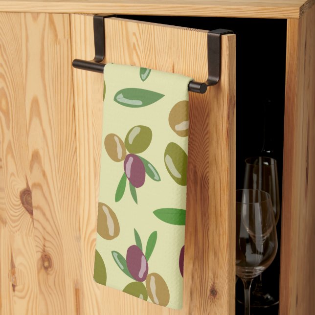 Linge De Cuisine Motif Feuille d'olive et d'olive rustique (Pliage en tiers)