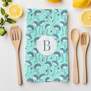Linge De Cuisine Motif flamants tropicaux monogramme moderne