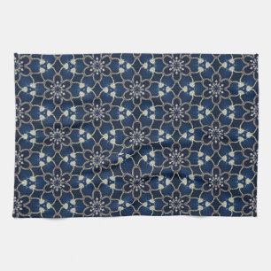 Linge De Cuisine Motif Fleurs Bleu Minuit