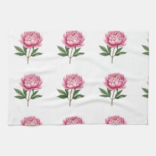 Linge De Cuisine Motif floral aquarelle élégant rose saumon pivoine