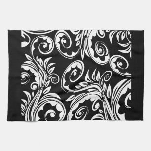 Linge De Cuisine Motif floral blanc noir de Paisley