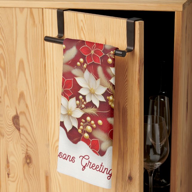 Linge De Cuisine Motif floral blanc rouge Noël #17 ID1009 (Pliage en tiers)
