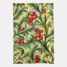 Motif floral de Noël avec des baies rouges