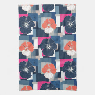 Linge De Cuisine Motif floral d'hibiscus bleu élégant (1)
