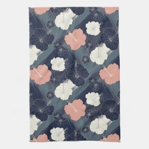 Linge De Cuisine Motif floral d'hibiscus bleu élégant (10)