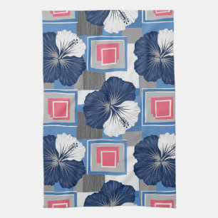 Linge De Cuisine Motif floral d'hibiscus bleu élégant (3)