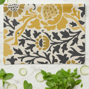 Linge De Cuisine Motif floral jaune et noir de style vintage