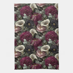 Linge De Cuisine Motif floral lunatique avec dahlias et lys calla