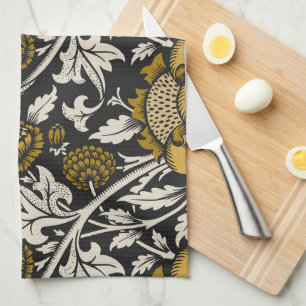 Linge De Cuisine Motif floral orné avec de grandes fleurs dorées