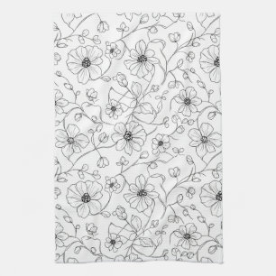 Linge De Cuisine Motif floral sans couture minimaliste en ligne art