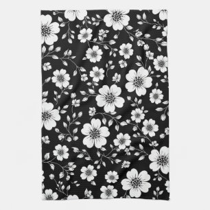 Linge De Cuisine Motif floral sans couture vintage noir et blanc (1