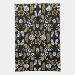 Linge De Cuisine Motif floral tropical doré