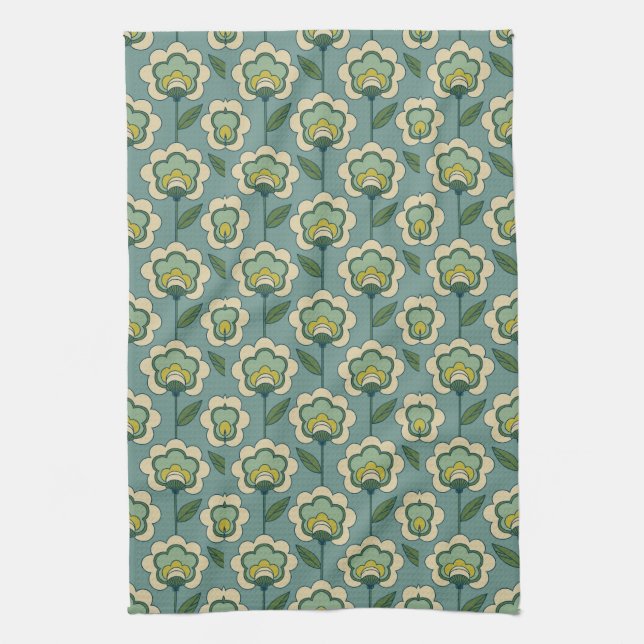Linge De Cuisine Motif floral turquoise et jaune (Vertical)