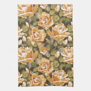 Linge De Cuisine Motif floral vintage des roses jaunes