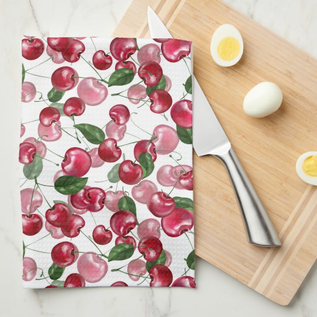 Linge De Cuisine Motif Fruit cerise (Quart Plié)
