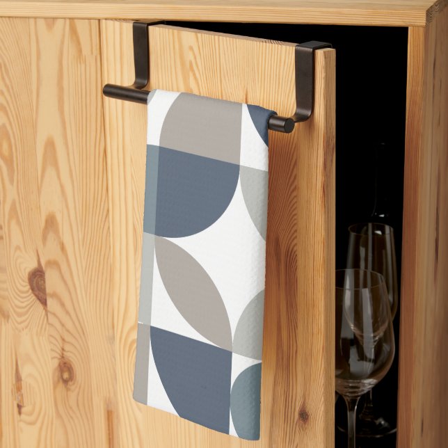 Linge De Cuisine Motif géométrique Abstrait Marine bleu gris (Pliage en tiers)