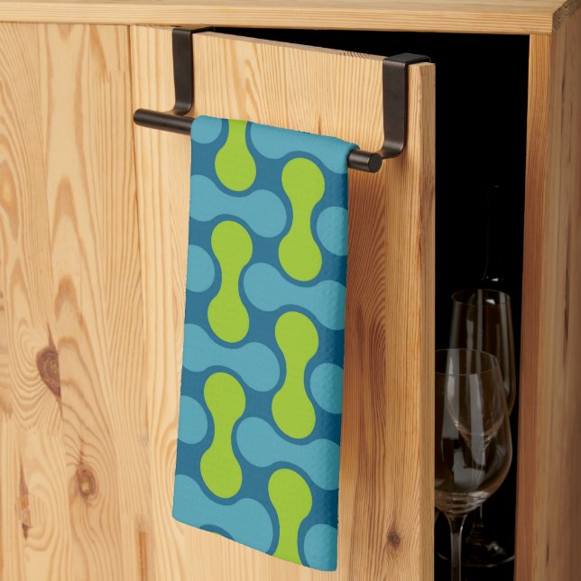 Linge De Cuisine Motif géométrique Abstrait rétro en bleu et vert (Pliage en tiers)