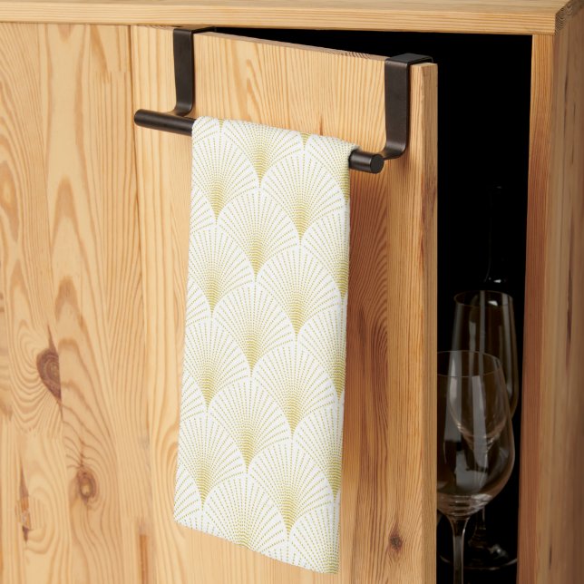 Linge De Cuisine Motif Géométrique Art Déco En Or & Blanc (Pliage en tiers)