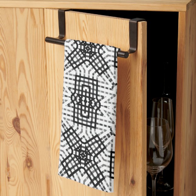 Linge De Cuisine Motif géométrique blanc et noir (Pliage en tiers)