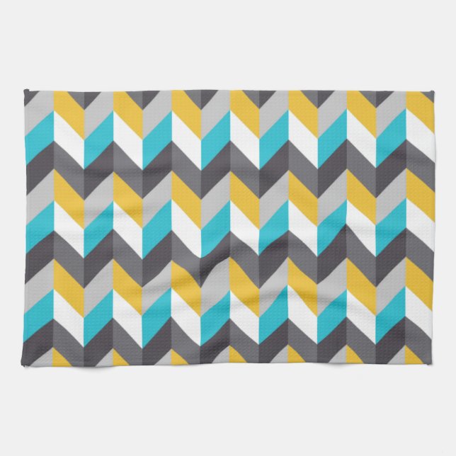 Linge De Cuisine Motif Géométrique bleu jaune gris (Horizontal)