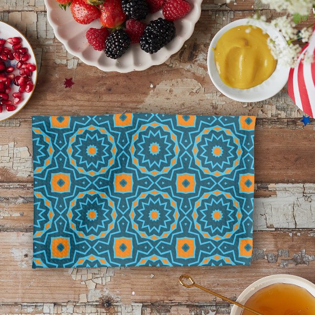 Linge De Cuisine Motif géométrique Boho Elegant Bleu & Jaune (Créateur téléchargé)