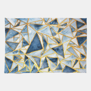 Linge De Cuisine Motif géométrique de marine et d'or