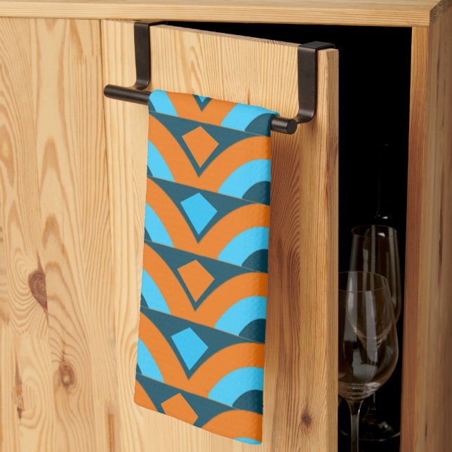 Linge De Cuisine Motif géométrique demi-cercle bleu orange (Pliage en tiers)