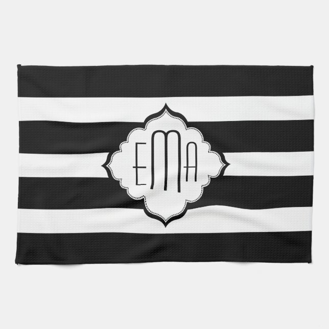 Linge De Cuisine Motif géométrique des bandes noires et blanches (Horizontal)