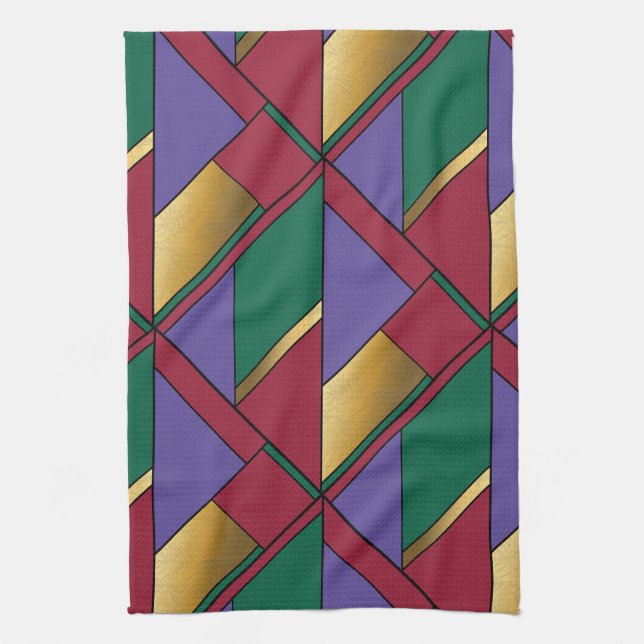 Linge De Cuisine Motif géométrique Gold violet vert rouge (Vertical)