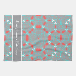 Linge De Cuisine Motif géométrique gris turquoise corail élégant