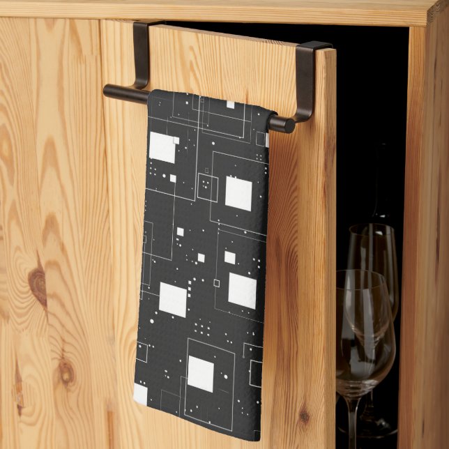 Linge De Cuisine Motif géométrique noir et blanc rétro (Pliage en tiers)