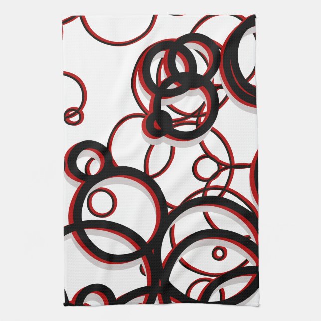 Linge De Cuisine Motif géométrique noir et rouge blanc (Vertical)