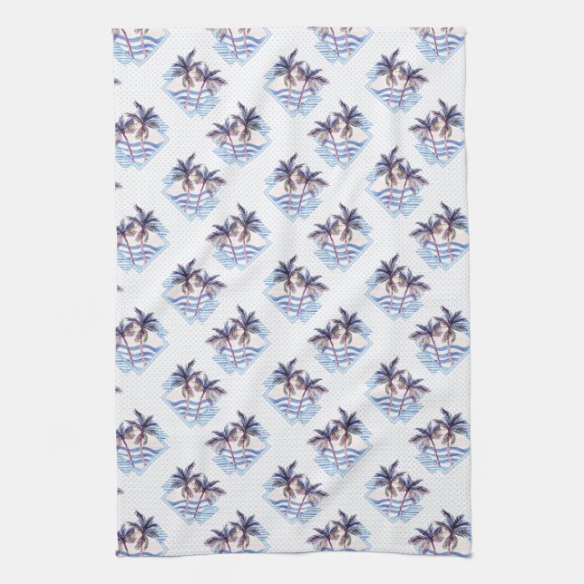 Linge De Cuisine Motif géométrique pourpre de palmier d'aquarelle (Vertical)