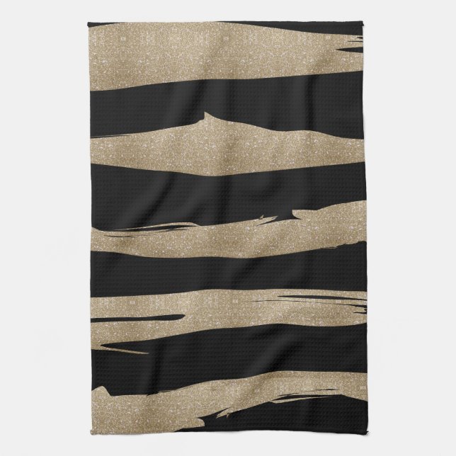 Linge De Cuisine motif géométrique preppy bandes noir et or (Vertical)