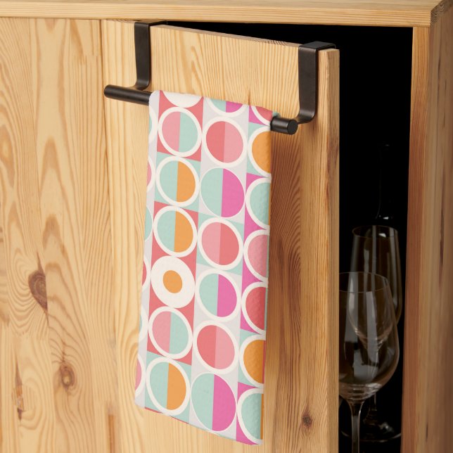 Linge De Cuisine Motif géométrique rose orange (Pliage en tiers)
